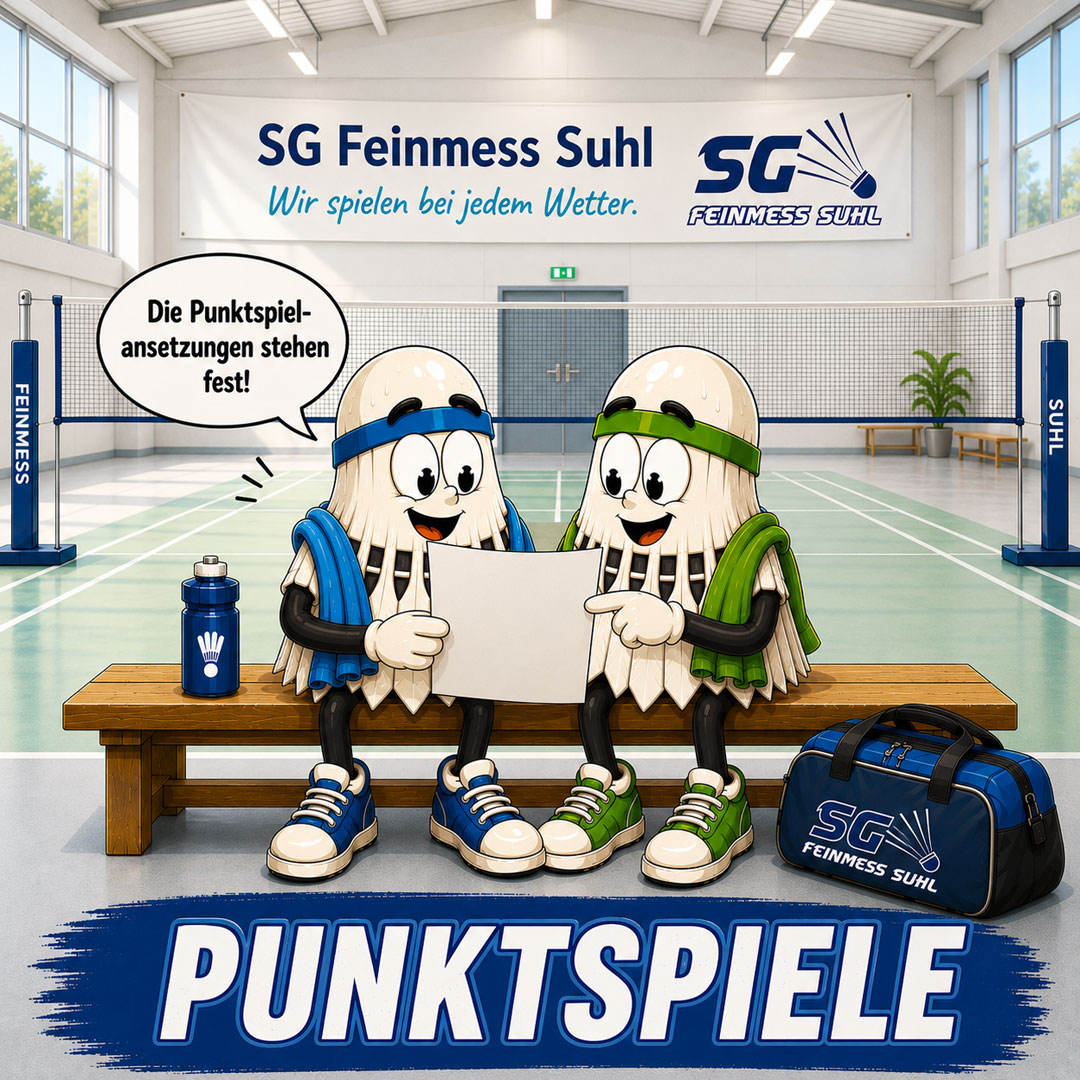 Hier ist eine Gafik zu sehen, die zwei Federbälle zeigt, welche die Punktspielansetzungen studieren.